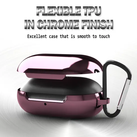 For Samsung Galaxy Buds / Plus Case with Keychain, Protective Earbuds Cover, Metallic Pink {3}