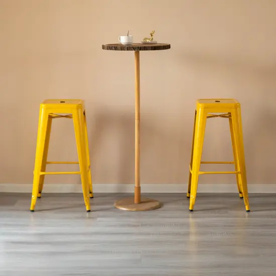 Basicwise 30-inch Backless Metal Bar Stool Stackable Heavy-Duty Counter-Height Chair for Home Bars Patios Kitchen Islands Cafes Restaurants Bistros and Dining Areas for Indoor & Outdoor Use Yellow Set of 4 {6}