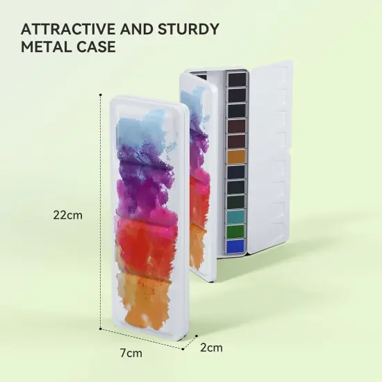 24 Colors Solid Watercolor Paint Set, Vibrant and Highly Pigmented Colors, Removable Pans and Built-in Palette, Portable Metal Case for Students, Beginners, and Outdoor Sketching {5}