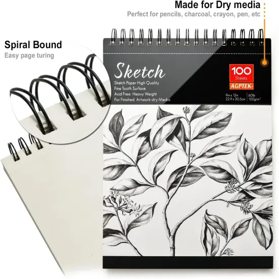 Sketch Book, Art Drawing Pad 9 X 12, 100 Sheets, 60lb/100g, 2 Pack {5}