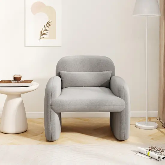 Modern Accent Chair with Waist Pillow and Armrests for Living Room Bedroom Grey {3}
