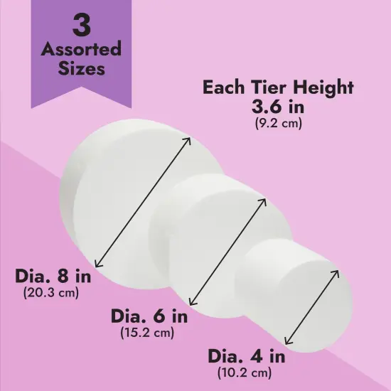 3 Piece Round Foam Cake Dummy Set for Decorating, Faux Cake in 3 Sizes for Birthday, Wedding Display (10.8 Inches Tall) White {5}