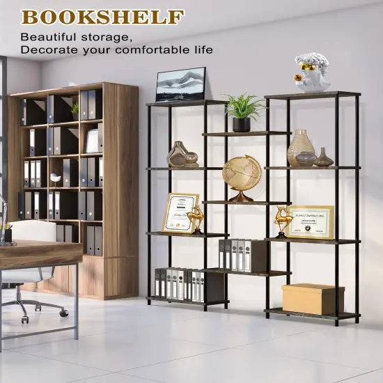 4-Tier Industrial Bookshelf with 11 Open Shelves &ndash; Heavy Duty 980 lbs Capacity, Anti-Tip Design & Adjustable Feet for Living Room, Bedroom, Office, Grey Storage Cabinet {4}