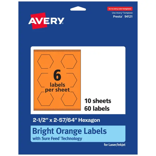 Avery Bright Orange Paper Labels, 2-1/2" x 2-57/64" Hexagon {7}