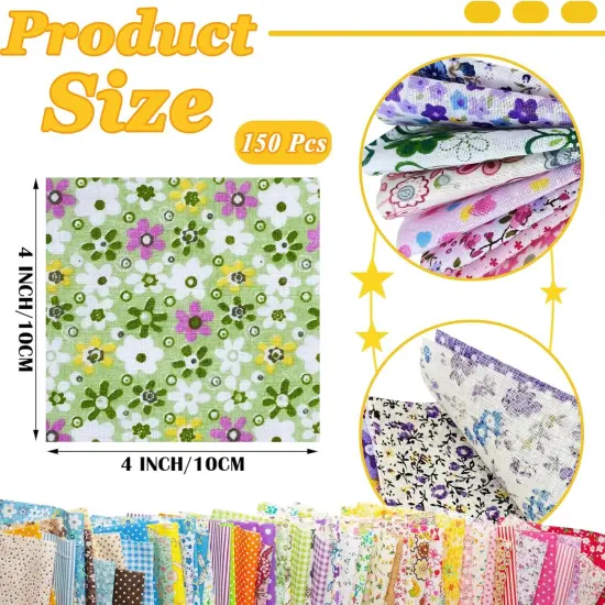 150 Pcs 4 x 4 Inch Cotton Craft Pre-Cut Fabric Bundle Squares {2}
