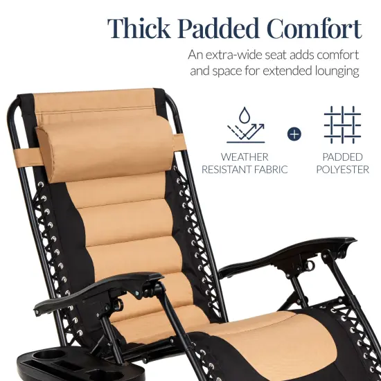 Best Choice Products Oversized Padded Zero Gravity Chair, Folding Outdoor Patio Recliner w/ Side Tray Black/Tan {4}
