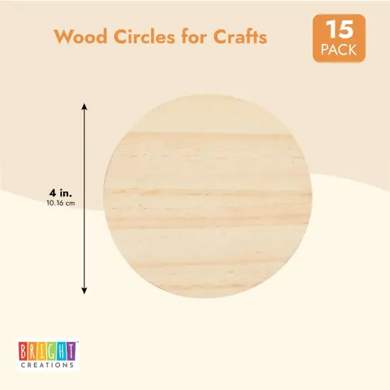Unfinished Wood Circles for Crafts, Wood Burning, Engraving (4 In, 15 Pack) Brown {3}