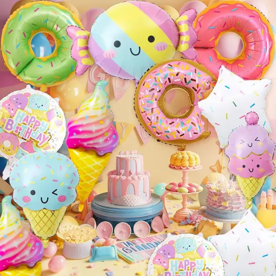 12 PCS Large Donut Candy Ice Cream Theme Balloons, Ice Cream Party Decorations, Foil Mylar Balloons for Summer, Hawaii, Birthday, Baby Shower Party Supplies {3}