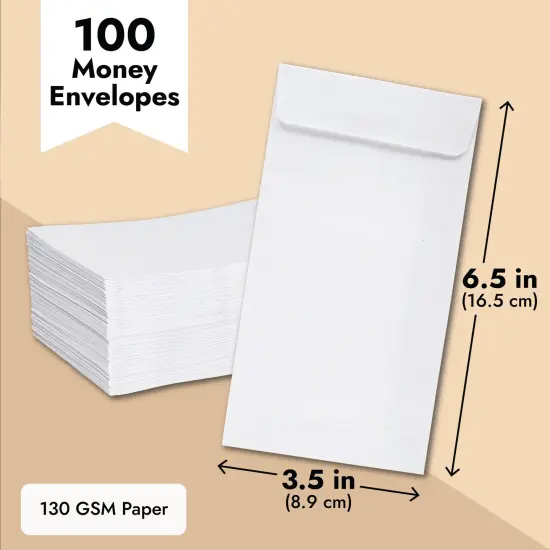 100-Pack #7 Small Money Envelopes for Cash 3.5x6.5 in, White 130 gsm, Self-Adhesive Paper Currency Envelopes for Budgeting, Saving Challenges, Banks, Coins, Seed Packets, Tips {4}