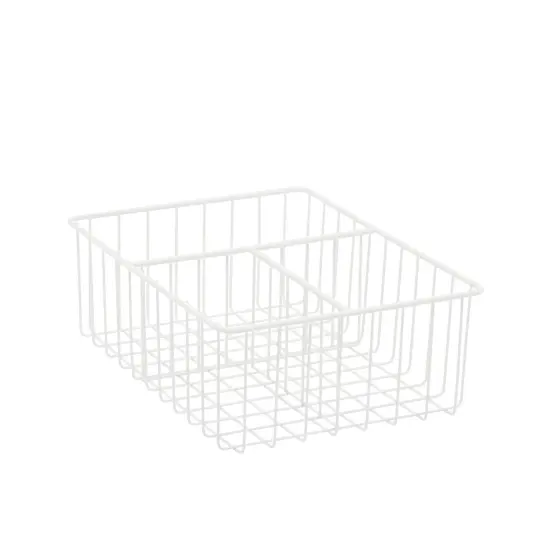 2 Pack White Wire Baskets for Kitchen, 3 Compartment Bin for Cabinet Shelves, Drawers (10 x 8 x 3.7 In) {7}