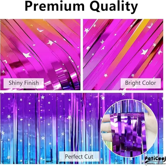 Sparkly Rainbow Gradient Tinsel Foil Fringe Curtain Backdrop - Thicken 4 Pack 3.2 x 8.2 Ft - Glitter Rainbow Door Streamers Party Backdrop Decorations for Birthday, Disco, 80s 90s Party {3}