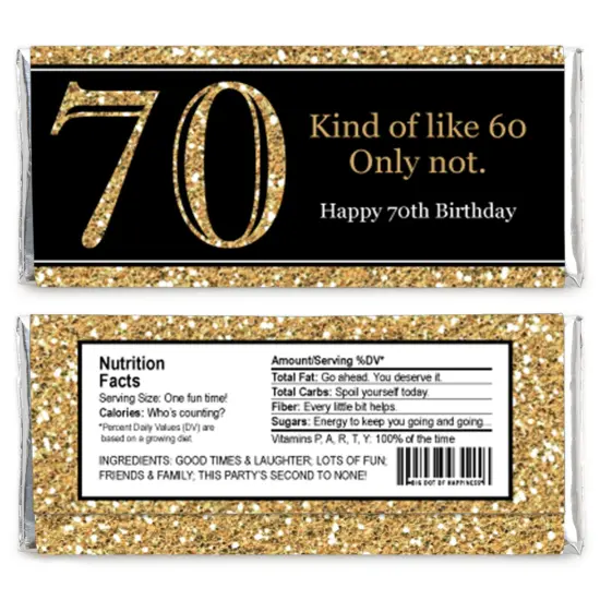 Big Dot of Happiness Adult 70th Birthday - Gold - Candy Bar Wrappers Birthday Party Favors - Set of 24 {3}