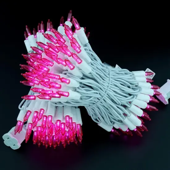 200 Count Pink LED Christmas Lights, 66 Feet White Wire UL Certified Commercial Grade Holiday String Light Set (Pink) {3}