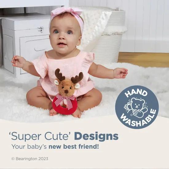 Bearington Baby Lil&rsquo; Reindeer Christmas, 5.5 Inch Christmas Reindeer Plush Stuffed Animal, Soft Baby Rattles and Plush Rings, For Ages 0-14 Red {3}