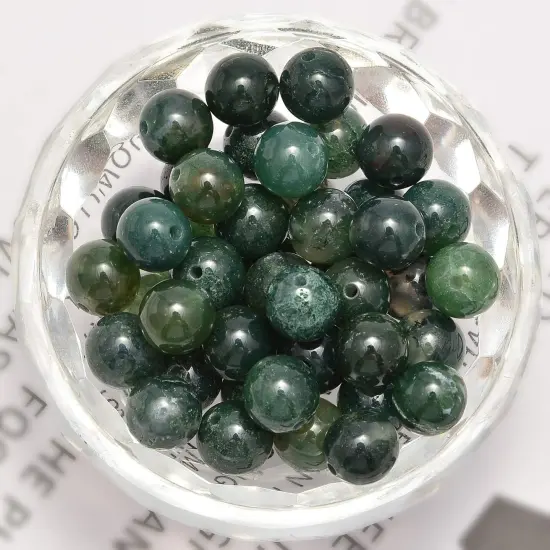 100pcs Original Natural Stone Beads Gemstone Round Loose Beads 6mm 8mm 10mm (Green Moss Agate, 6mm 100Beads) {6}