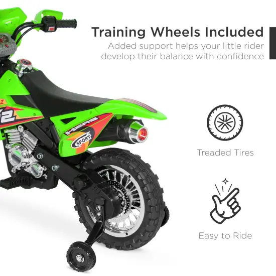 Best Choice Products 6V Kids Electric Battery Powered Ride On Motorcycle w/ Training Wheels, Lights, Music Green {6}