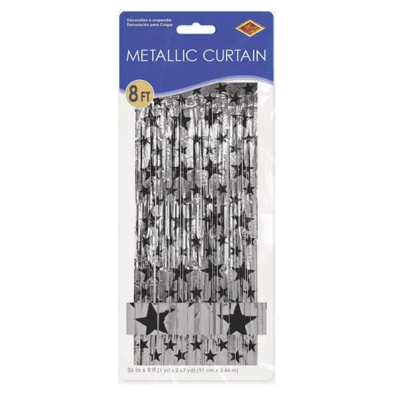 6 Pack Bulk 1-Ply Gleam 'N Party Curtain - Silver with Black Stars {4}