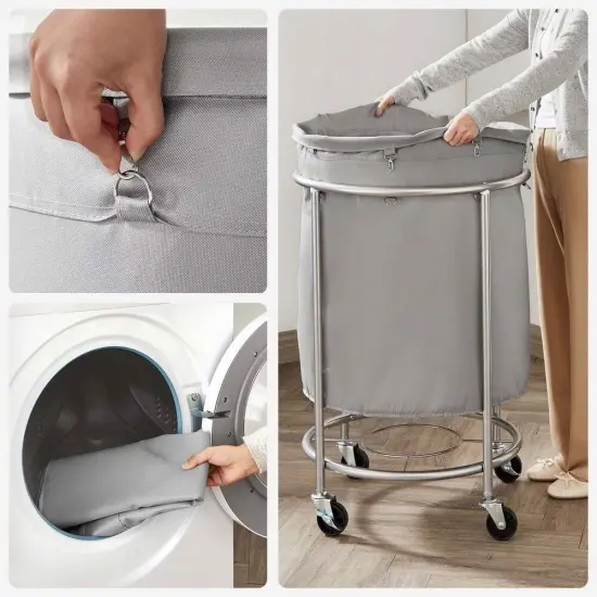 45-Gallon Laundry Hamper with Rolling Wheels and Powder-Coated Frame Included Fabric Bag Grey {3}