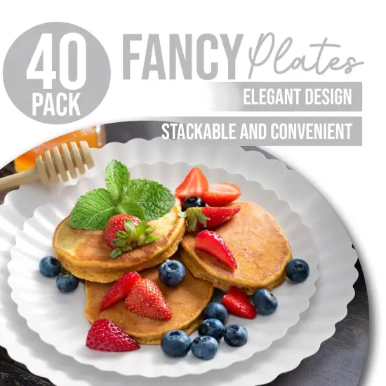 Earthtrends Scalloped Paper Plates 8.5 Inch & 10.5 Inch Dinner Plate Set &ndash; Fancy Disposable Plates for Party, Wedding, Birthday, Baby Shower &ndash; Large & Small Paper Plate Set for Parties, Events, Catering &ndash; ElegantFloral Design Snow {5}