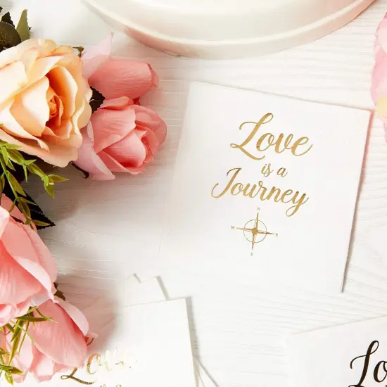 Wedding Cocktail Napkins, Love is a Journey, Gold Foil (5 x 5 In, 100 Pack) {3}
