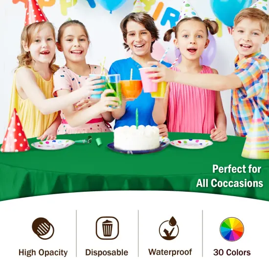 Exquisite Disposable Round Plastic Tablecloths &ndash; 6 Pack 84" Disposable Table Cloths &ndash; Indoor/Outdoor Party Tablecloth &ndash; Round Plastic Table Cover for Events & Party Supplies Emerald Green {4}