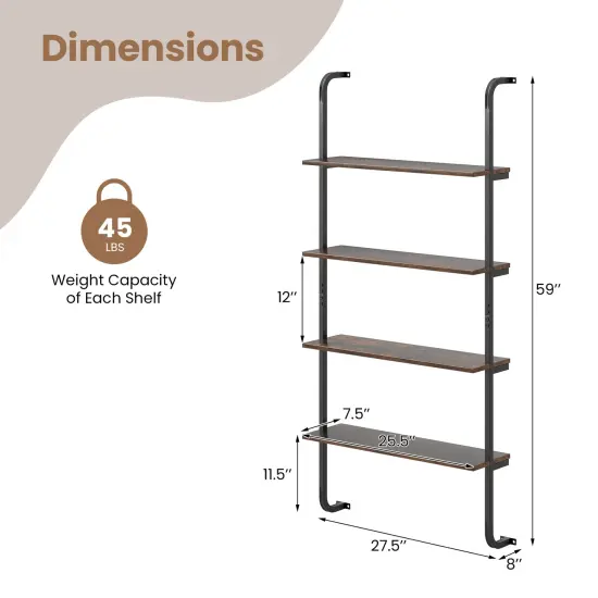 4-Tier Industrial Pipe Shelving with Metal Frame Perfect for Living Room or Kitchen Rustic Brown {5}