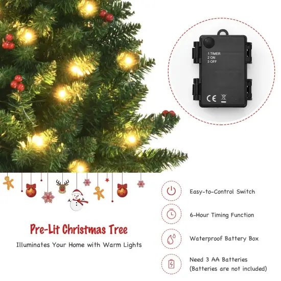4 Feet Battery Operated Pre-Lit Christmas Tree Set with 24" Wreath and 9 Fete Garland 200 LED Lights {5}