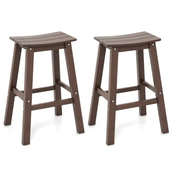 29 Inch HDPE Patio Bar Stool Set of 2, Armless Saddle Design, Weather-Resistant, Outdoor Seating Grey {8}