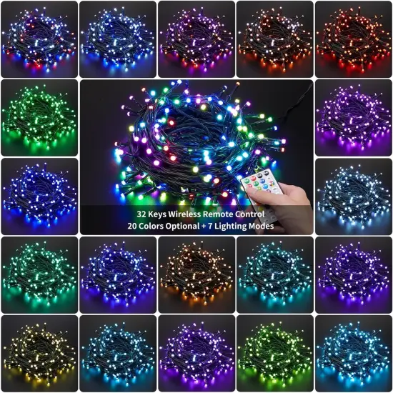 66ft Christmas Decorative Mini Lights, 200 LED RGB Changing 7 Functional Green Wire Fairy Halloween Lights with Remote Timer, Plug in Indoor Outdoor Xmas Wedding Party Decor {2}