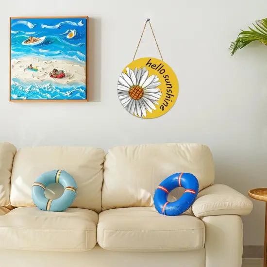 Summer Decor Daisy Front Door Decor Hello Sunshine Wreaths for Front Door Wreath Rustic Wooden Sign Hanger {3}