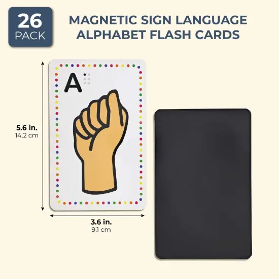 ASL Sign Language Flash Cards, 26 Letters with Gestures, Magnetic Backing Multicolor {3}