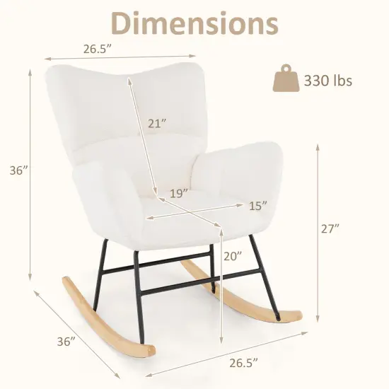 Nursery Rocking Chair with Comfy Backrest and Armrest-Beige {4}