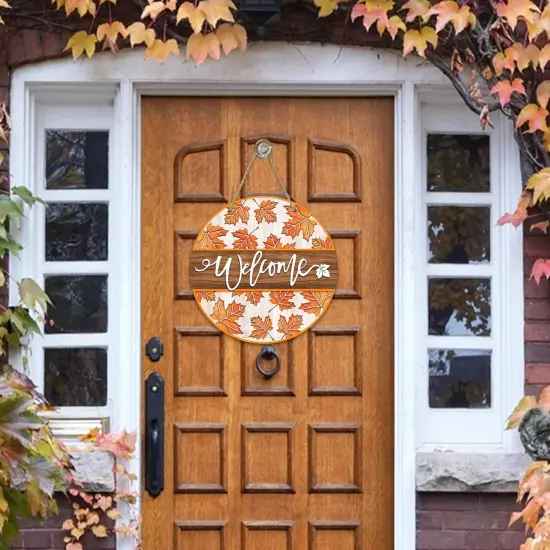 Welcome Fall Maple Leaves Sign (Orange) {3}