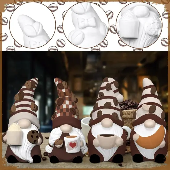 6 Sets Ready to Paint Your Own Coffee Gnome Statue, 4" Mini Paintable Ceramics Blank Coffee Gnome Figurine {3}