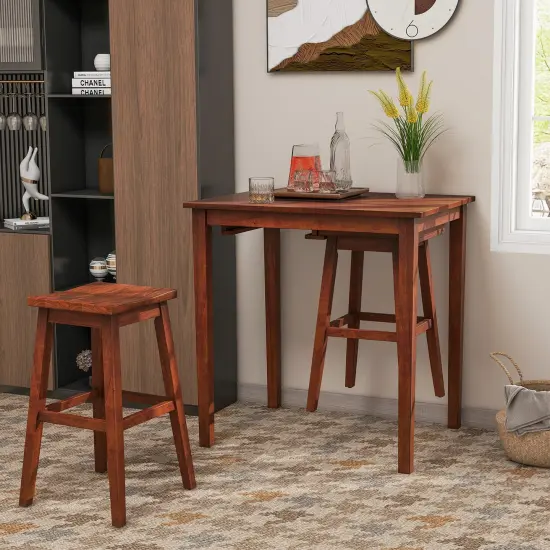3-Piece Bar Table Set with Pub Table and 2 Saddle Stools-Brown {2}