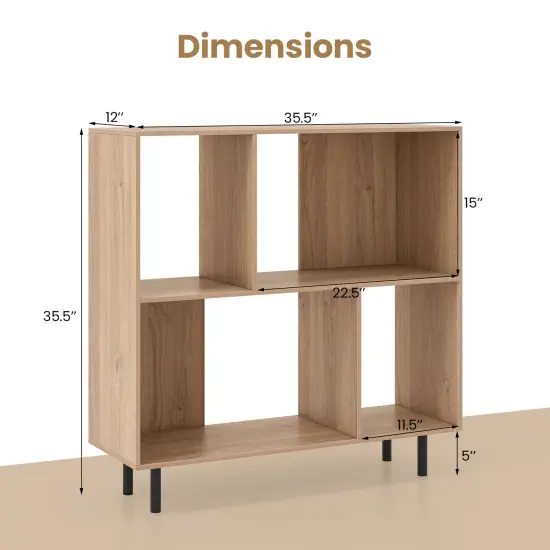 3-Tier Open Shelf Bookcase with 4 Compartments and 4 Metal Support Legs Natural {5}