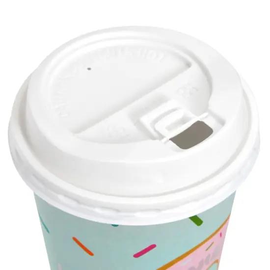 48 Pack Disposable 16oz Coffee Cups with Lids - Donut Party Supplies - Paper To Go Cup for Themed Birthday Party, Wedding, Baby Shower Multicolor {6}