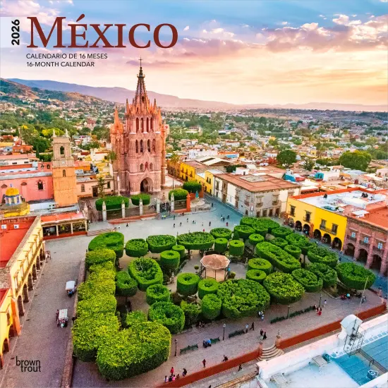 Mexico | 2026 12 x 24 Inch (Hanging) Monthly Square Wall Calendar | English/Spanish Bilingual | Plastic-Free {1}