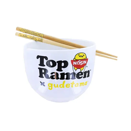 Sanrio Gudetama Top Ramen More Please 20oz Ceramic Ramen Bowl with Chopsticks {1}