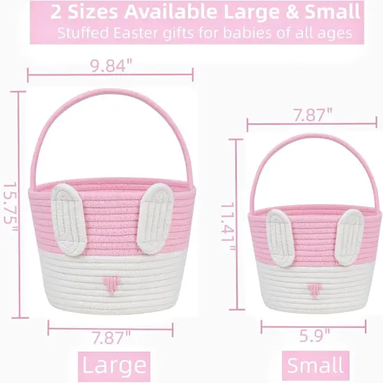 Easter Basket,Easter Basket for Kids Girls,Infant,Toddler,Baby First Easter Basket,Easter Gift Basket Empty,Easter Egg Hunt Basket for Children,Easter Bunny Pink Basket 9.05 x 7.08 x 7.08 {5}
