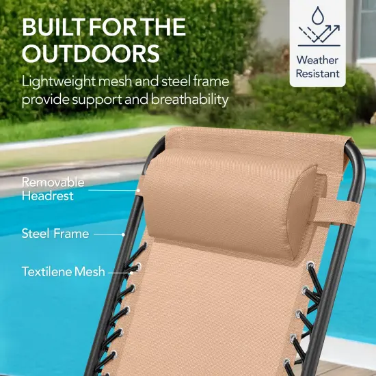 Best Choice Products Folding Outdoor Zero Gravity Rocking Lounge Chair w/ Headrest Pillow Beige {6}