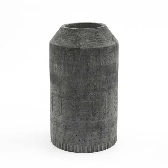 Wooden Decorative Accent Vase - 7" x 11" Black {3}