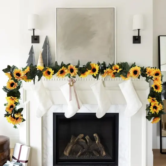 8 Pack Artificial Sunflower Summer Floral Garland Decor,7.5ft Fake Sunflower Vines with Green Leaves, Silk Flowers Sunflower {4}