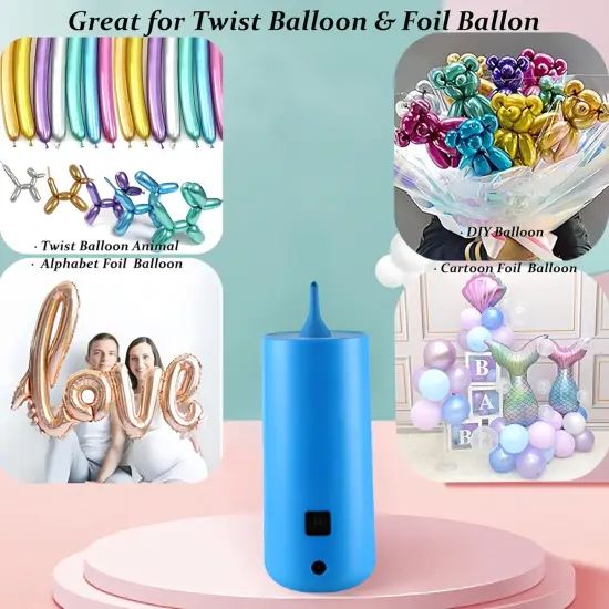 Electric Magic Balloon Pump, Electric Air Inflator Party Air Blower Pump with 1 Nozzle 1 Balloon Cutter and 10 Pcs Long Balloons,Great for Twisty Curly Balloon, Foil Balloons {4}