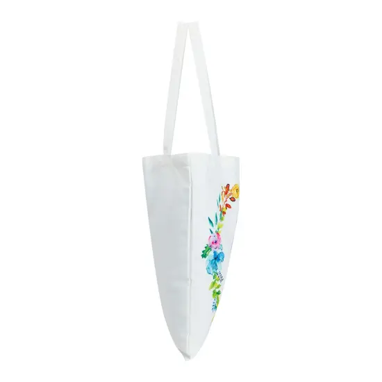 Set of 2 Reusable Monogram Letter T Personalized Canvas Tote Bags for Women, Floral Design (29 Inches) White {7}