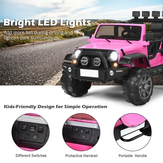 2-Seat Ride-On Car Truck with Remote Control, LED Lights, Music and Safety Features Pink {3}