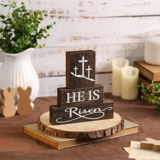 Easter Table Decorations,Easter Tiered Tray Decor, 3PCS Wooden Signs {2}