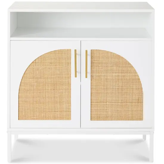 Best Choice Products Arched 2-Door Rattan Cabinet, Sideboard, Buffet, w/ Cord Cutout, Adjustable Storage Shelf White {1}