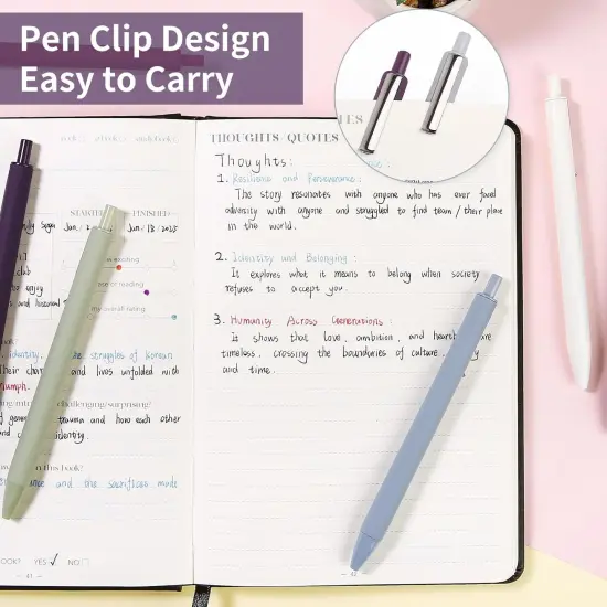 5 Pack Cute Gel Pens Retractable Quick Dry Gel Ink Pen Fine Point 0.5mm Black Ink Rolling Ball Gel Pens Smooth Writing Aesthetic Pens (5pcs - red, blue, purple, green, gray) {3}