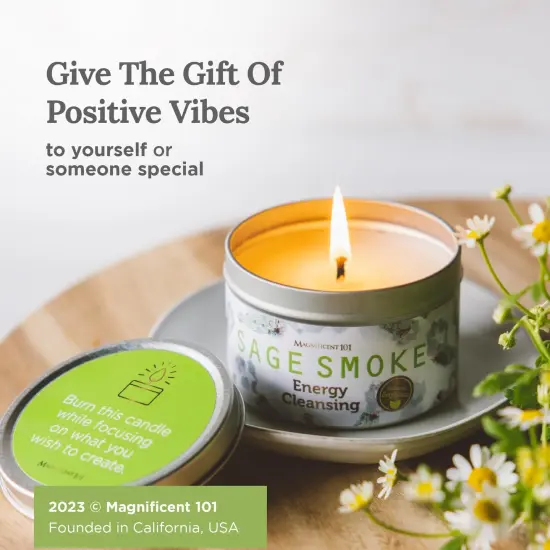 Magnificent 101 Long Lasting Pure White Sage Smoke Smudge Candle | 6 Oz - 35 Hour Burn | Made of Soy Wax for House Energy Cleansing Purification, Chakra Healing & Manifestation Multicolor {6}